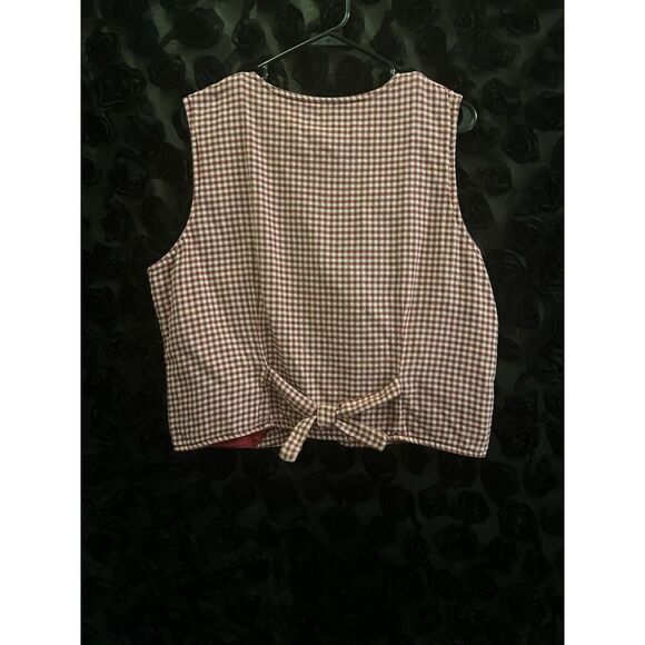 Vintage Ugly Christmas Vest Westbound  Size XL Red White TableCloth Check T24 - Picture 3 of 5